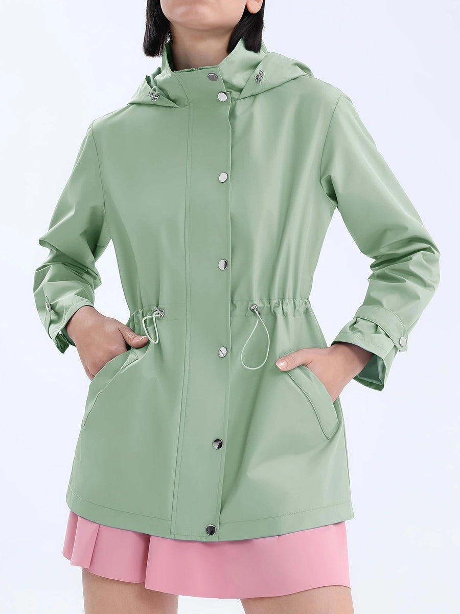 Women's Lightweight Hooded Parka with Waist Drawstring, Black