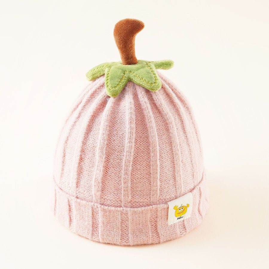 Fruit-Pattern Knitted Baby Beanie for Children, Orange or Pink