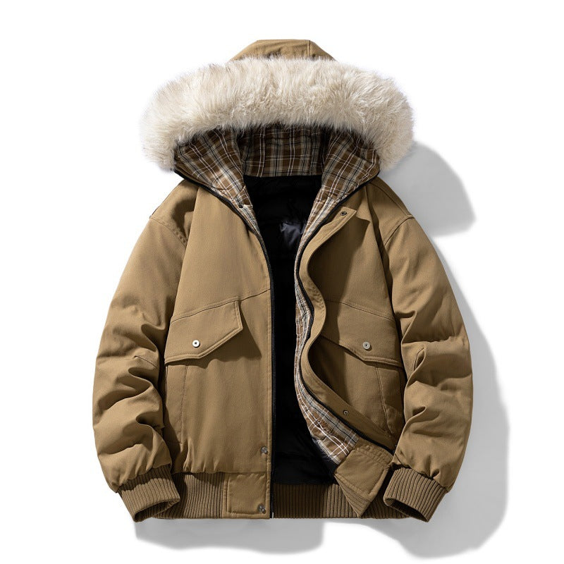 Men's Hooded Sherpa-Lined Jacket - Quilted Bomber Style - Brown, Black, Khaki