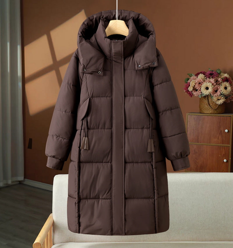 Women's long quilted hooded puffer coat