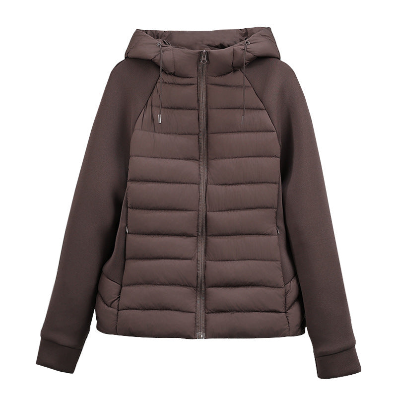 Zweifarbige Steppjacke mit Kapuze für Damen