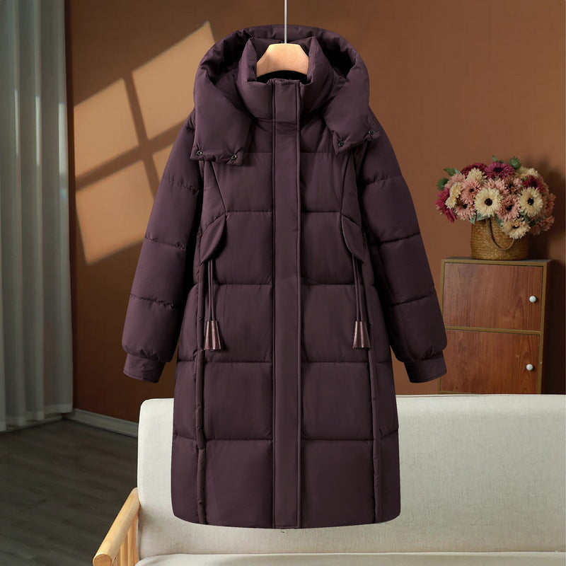 Women's long quilted hooded puffer coat