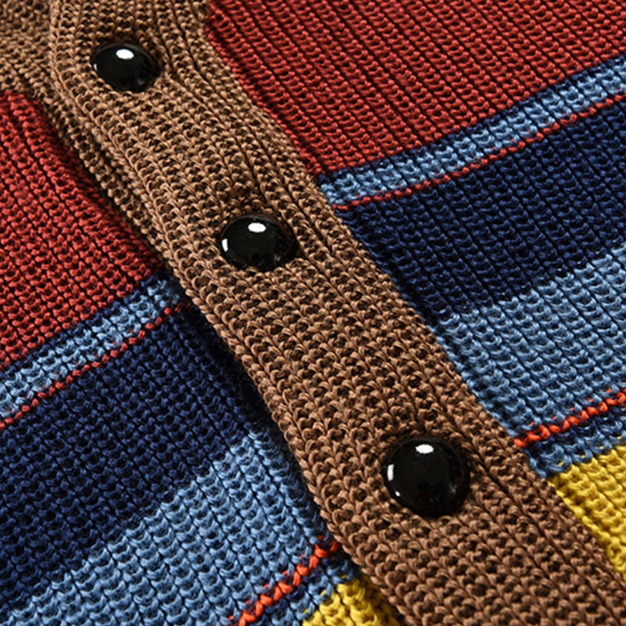 Cardigan pour Homme en Maille Rayée Col Châle à Boutons
