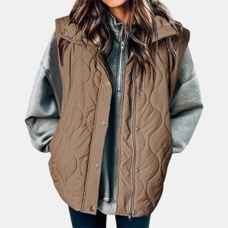 Women's quilted vest, sleeveless puffer jacket with zipper and buttons