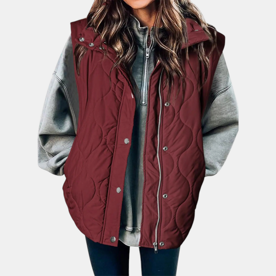 Women's quilted vest, sleeveless puffer jacket with zipper and buttons