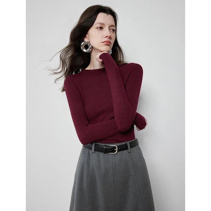 Maglione sottile casual da donna a maniche lunghe con collo alto a coste