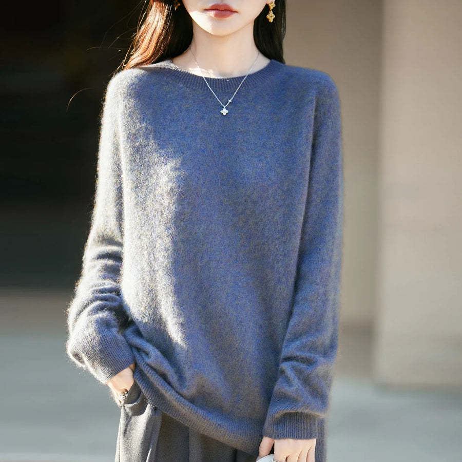 Women's cozy lightweight pale yellow crew-neck sweater