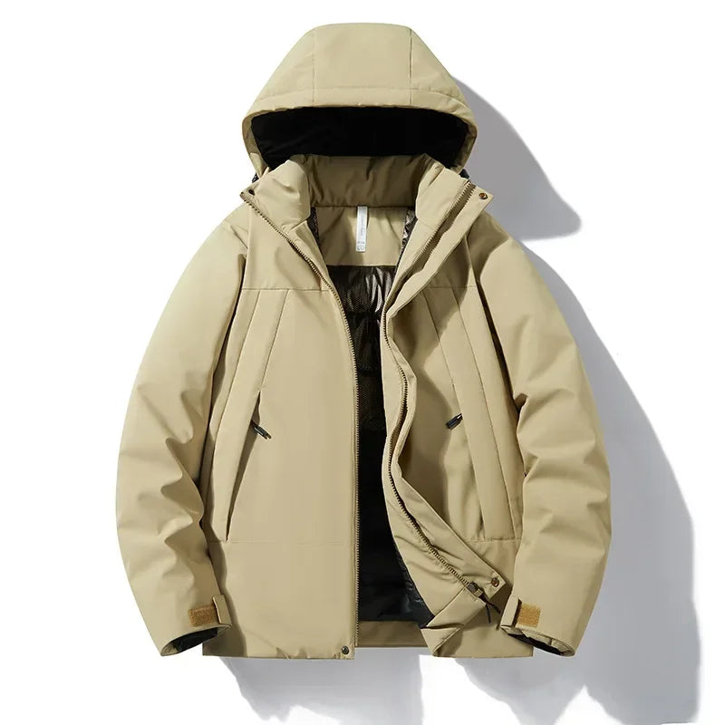 Unisex quilted hooded puffer jacket, windproof and waterproof, for outdoor use