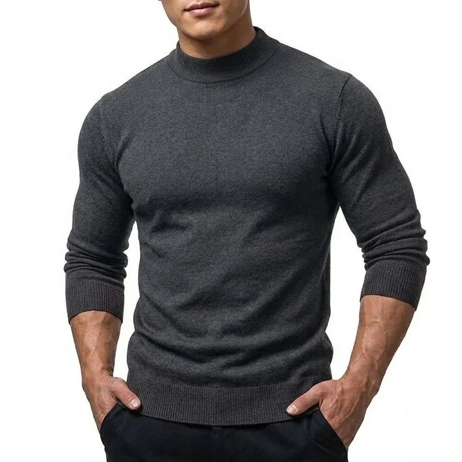 Maglione da uomo a collo alto, maniche lunghe, lavorazione fine, tinta unita