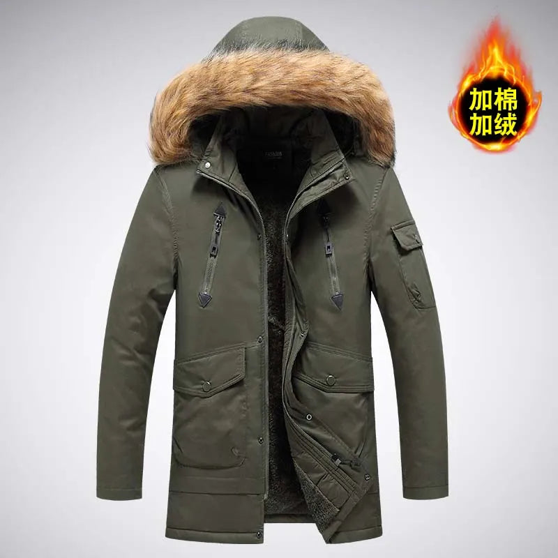 Parka Homme Hiver Rembourrée avec Capuche Fourrure Synthétique