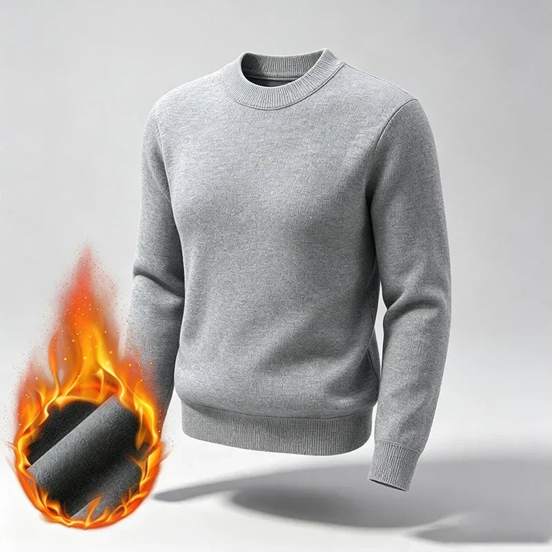 Varmt foret herresweater med høj krave i ensfarvet design