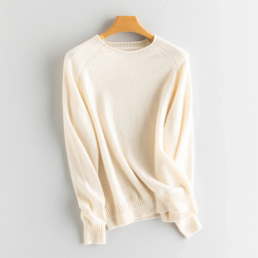 Jersey de cuello redondo para mujer, de punto fino, corte recto y mangas largas raglán
