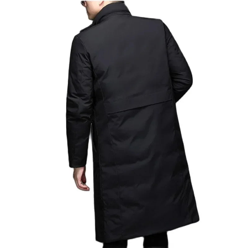 Manteau long à capuche pour homme noir matelassé uni