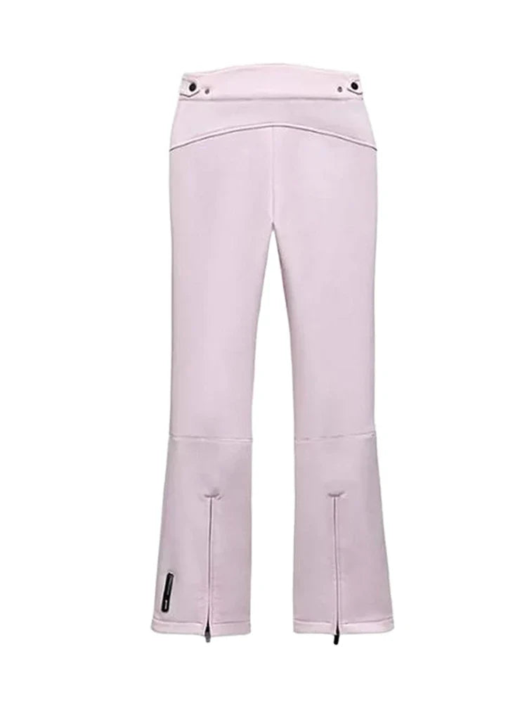Women's pink ski suit - cropped puffer jacket and slim pants with zippers