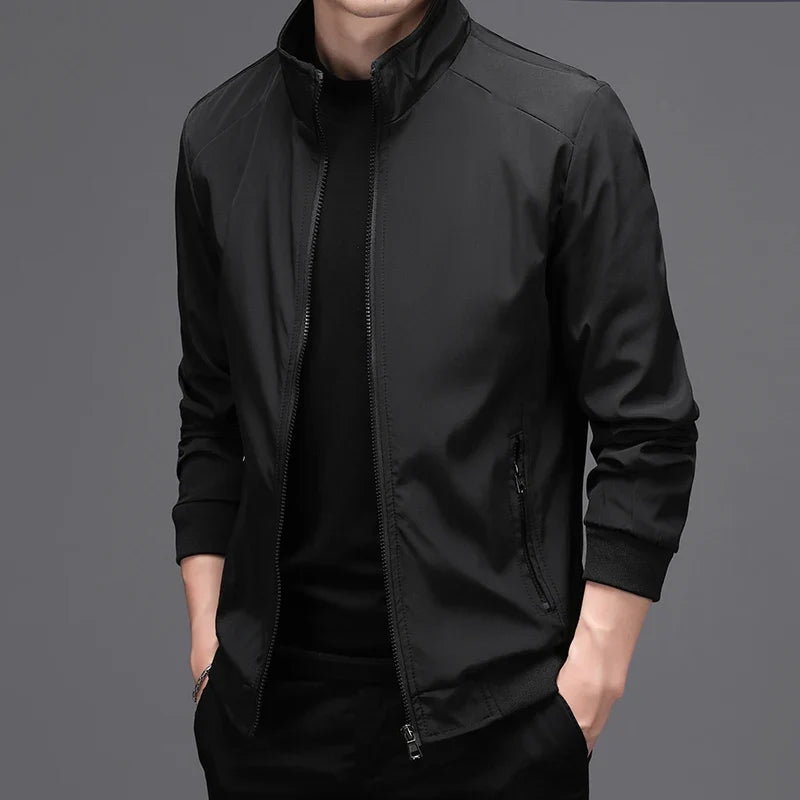 Blouson bombardier homme col montant zippé noir coupe décontractée
