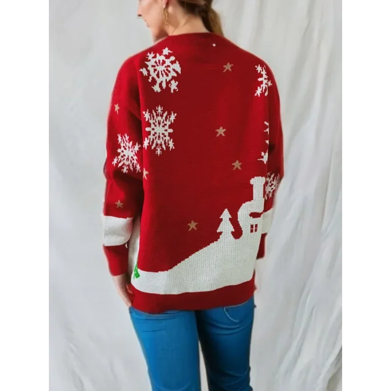 Women's knitted Christmas sweater with gingerbread man and snowflake designs