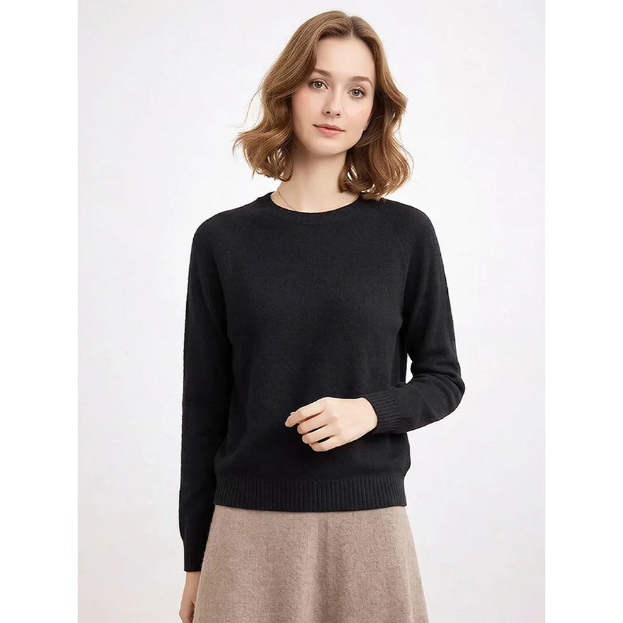 Women's soft solid-color crew-neck long-sleeve sweater