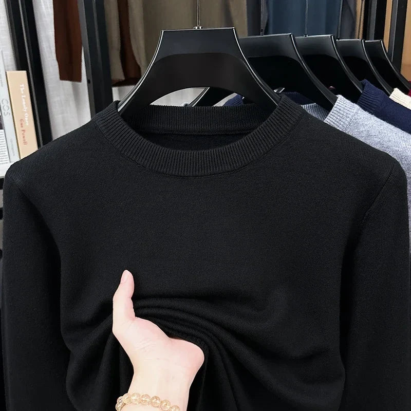 Męski sweter z dzianiny z okrągłym dekoltem, w jednolitym kolorze, z miękkiej dzianiny