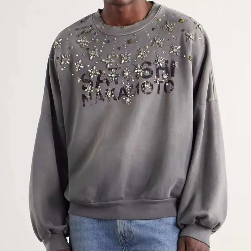 Ombré sweatshirt för dam med text och utsmyckade detaljer