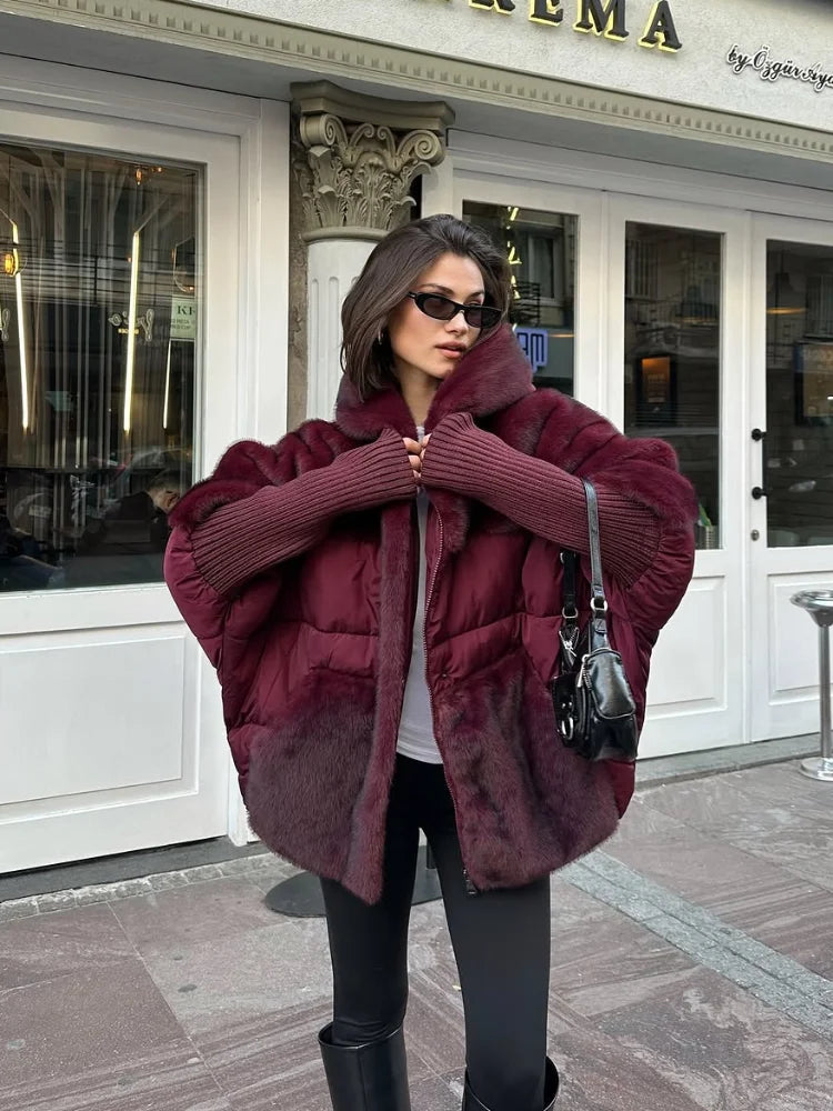 Manteau Femme Hiver Doux Capuche Panneaux Fausse Fourrure Matelassé Manches Longues