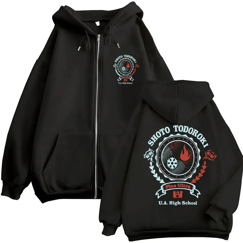 Sweat à capuche zippé imprimé motif fantaisie avec poches kangourou