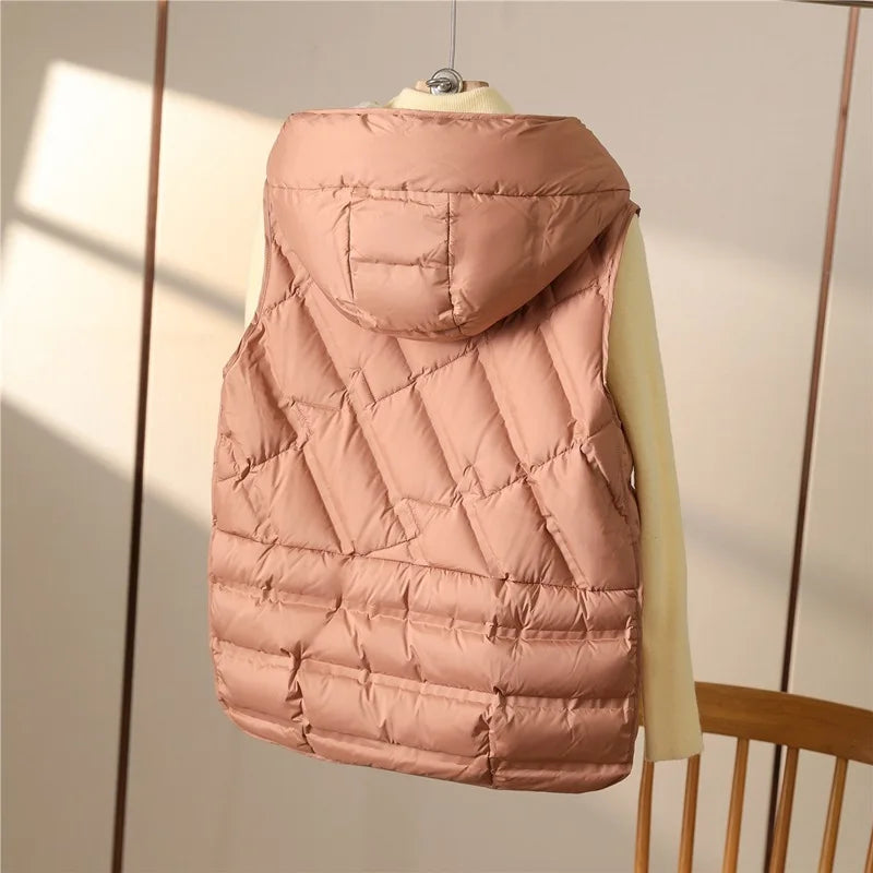 Doudoune sans manches à capuche pour femme, matelassée