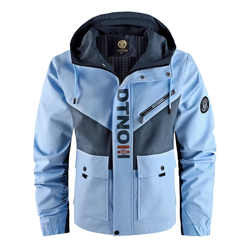 Veste à capuche pour homme, couleur contrastée, poches multiples