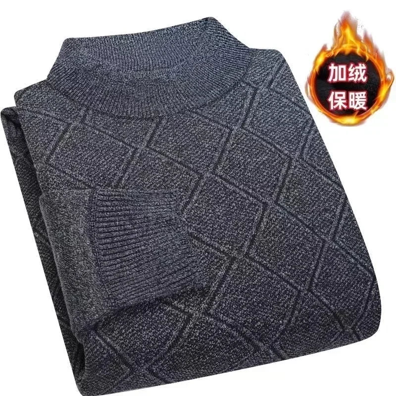 Jersey de cuello alto para hombre, de punto jaspeado con estampado de rombos