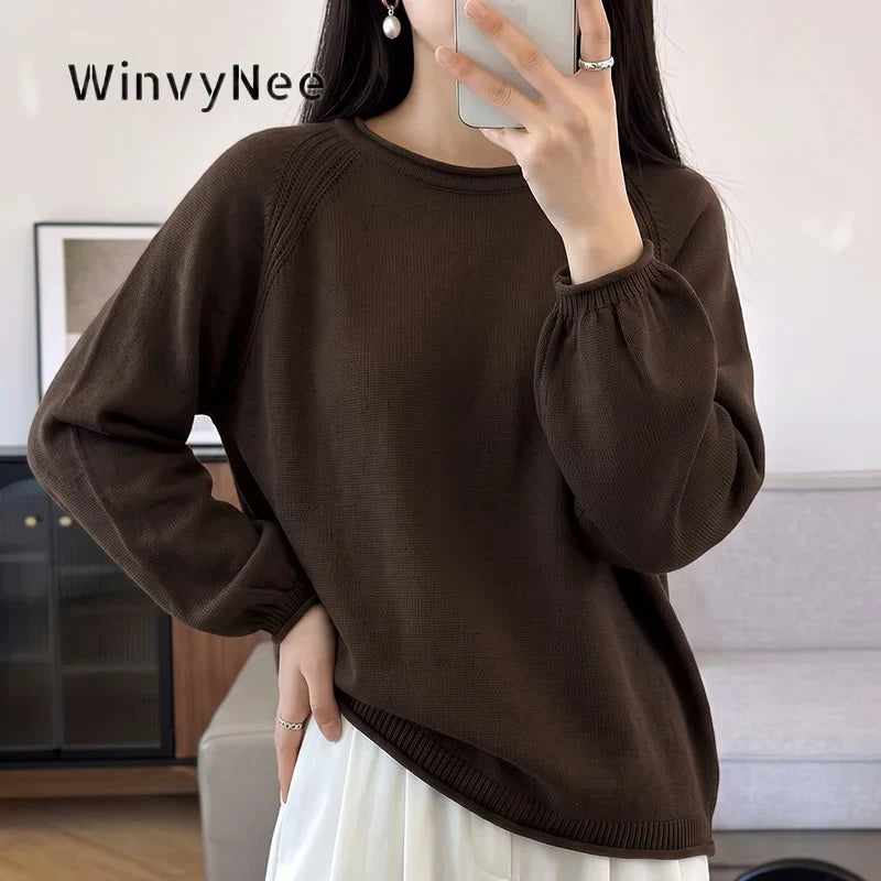 Pull femme à manches longues coupe ample et col rond