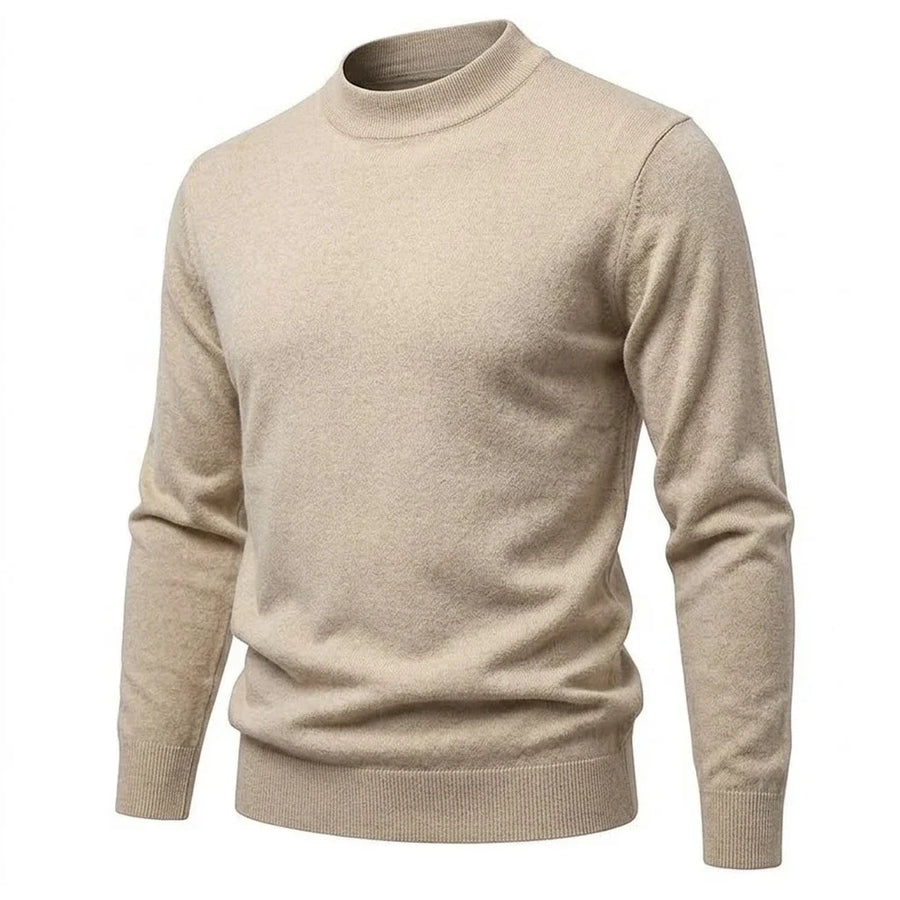 Maglione da uomo a collo alto a coste, maniche lunghe, tinta unita