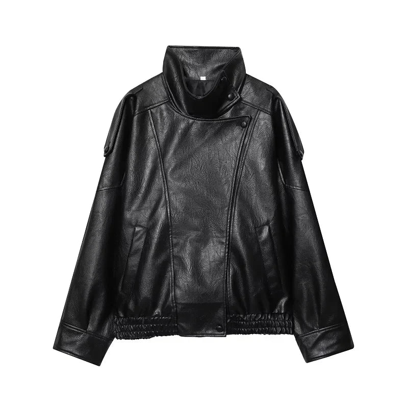 Veste courte style bombardier femme col montant asymétrique