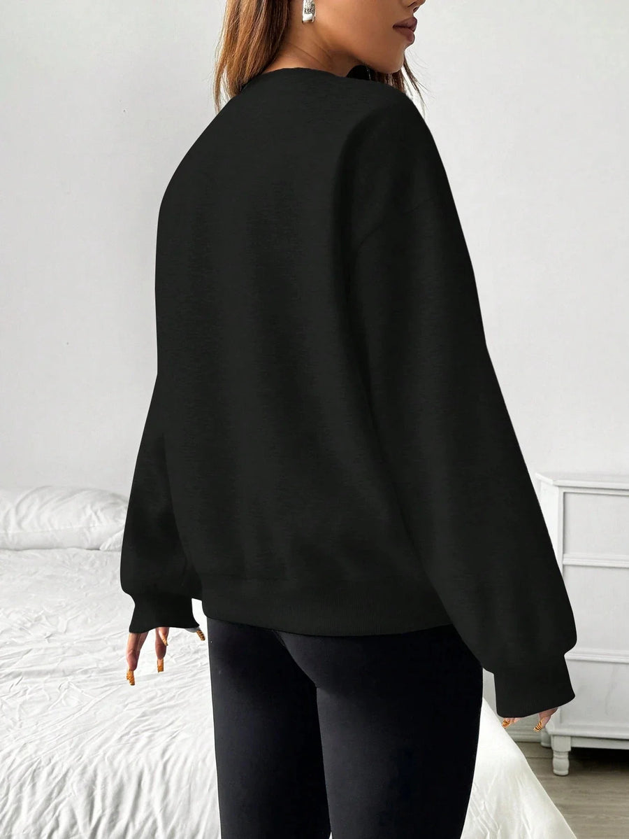 Women's Loose-Fit Light Gray Crew-Neck Long-Sleeve Sweatshirt