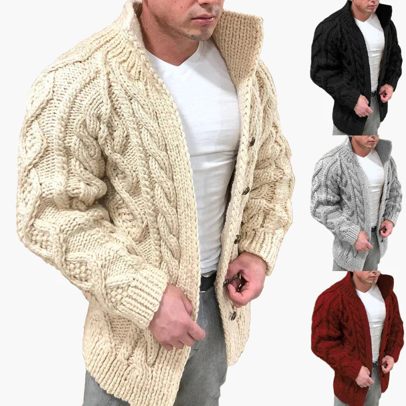 Cardigan spesso a trecce da uomo – Stile casual ed elegante, ideale per l'autunno e l'inverno