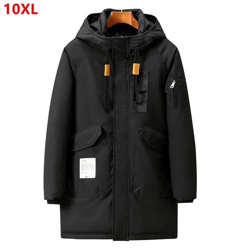 Parka larga acolchada informal con capucha, bolsillos con cremallera y solapa, para hombre
