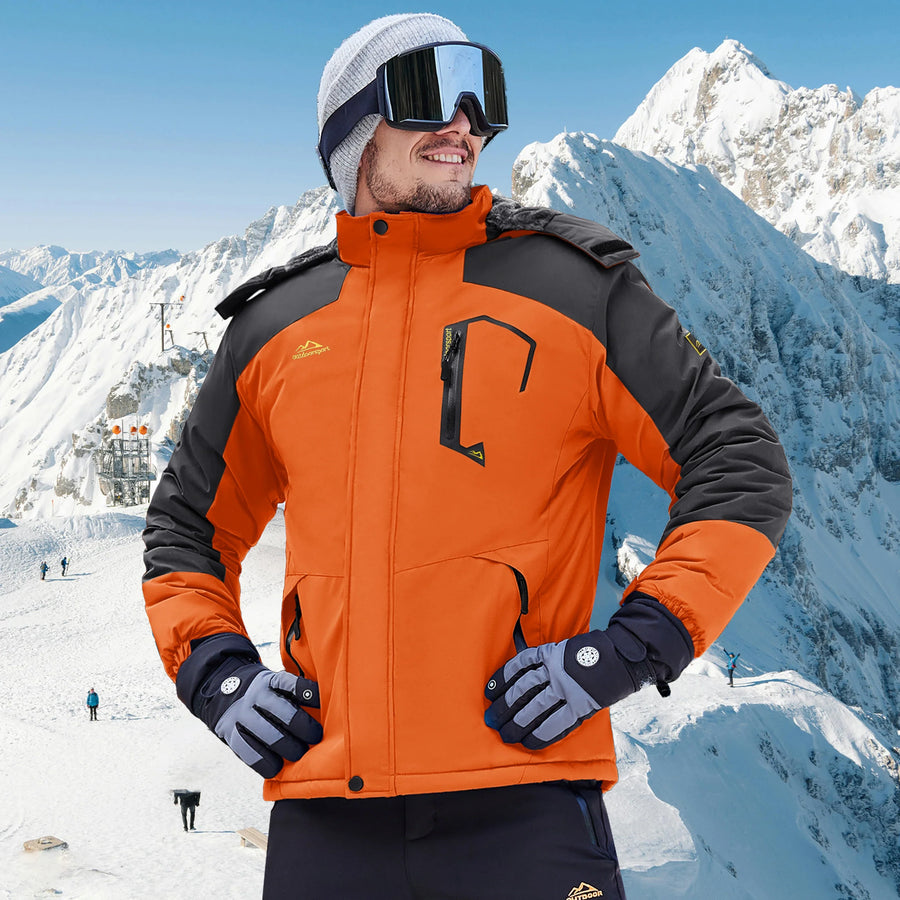 Veste de Ski Homme Imperméable Coupe-Vent avec Capuche Amovible