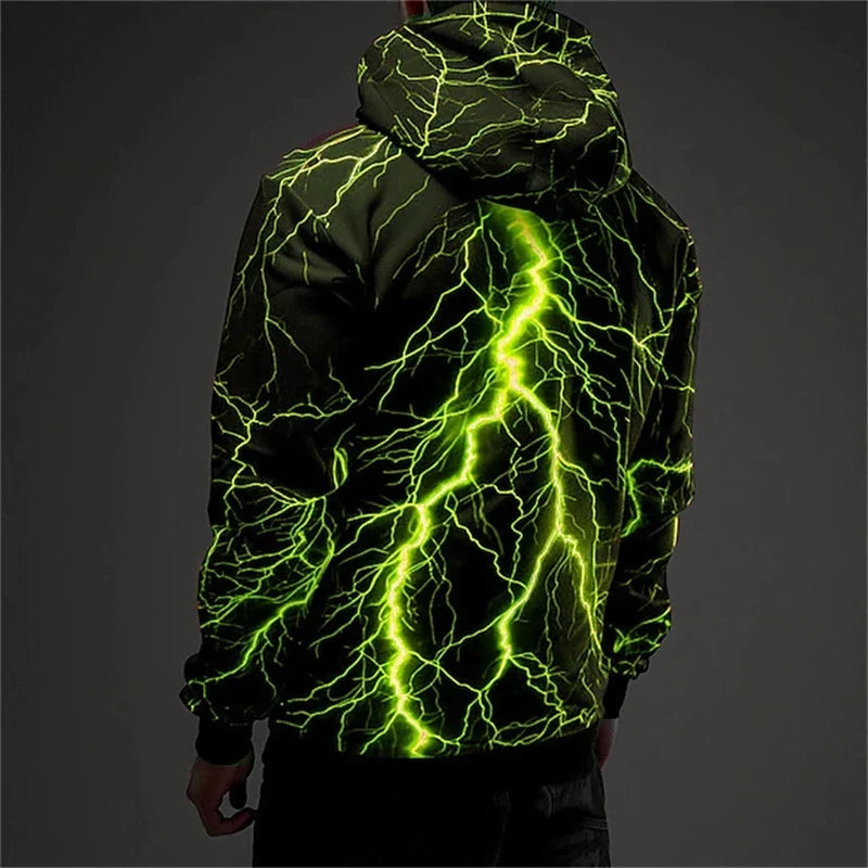 Sweat à Capuche Homme Noir Motif Éclair Lumineux Multicolore