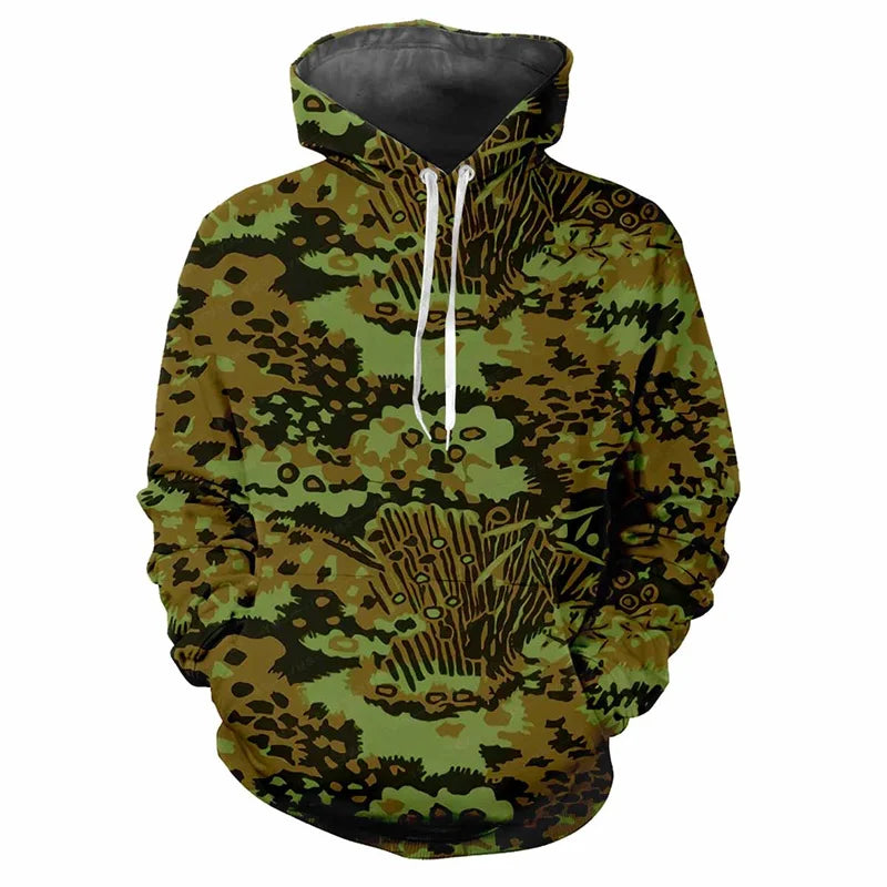 Sudadera de camuflaje con capucha para hombre, bolsillo canguro y cordones ajustables