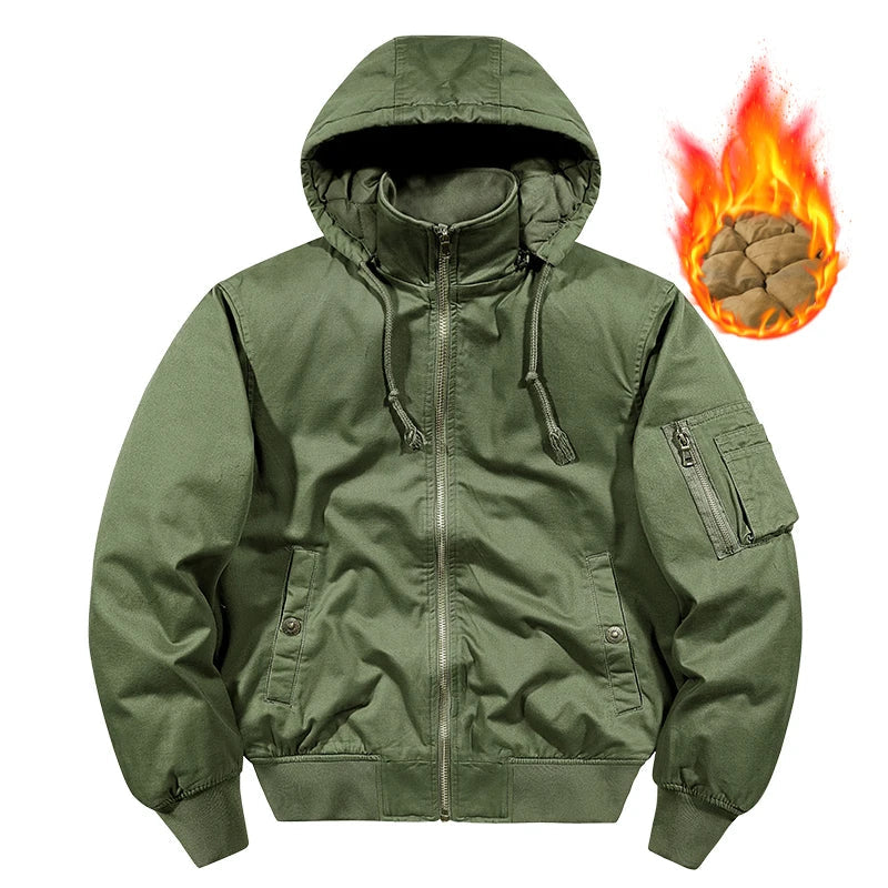 Chaqueta bomber acolchada para hombre con capucha y color liso