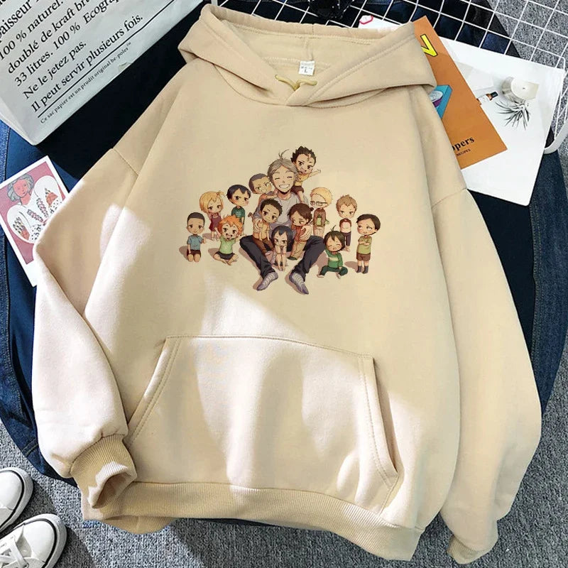 Unisex hettegenser med Haikyuu-grafikktrykk, avslappet stil