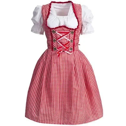 Traditionel rød og hvid tyrolsk dirndl-kjole til kvinder
