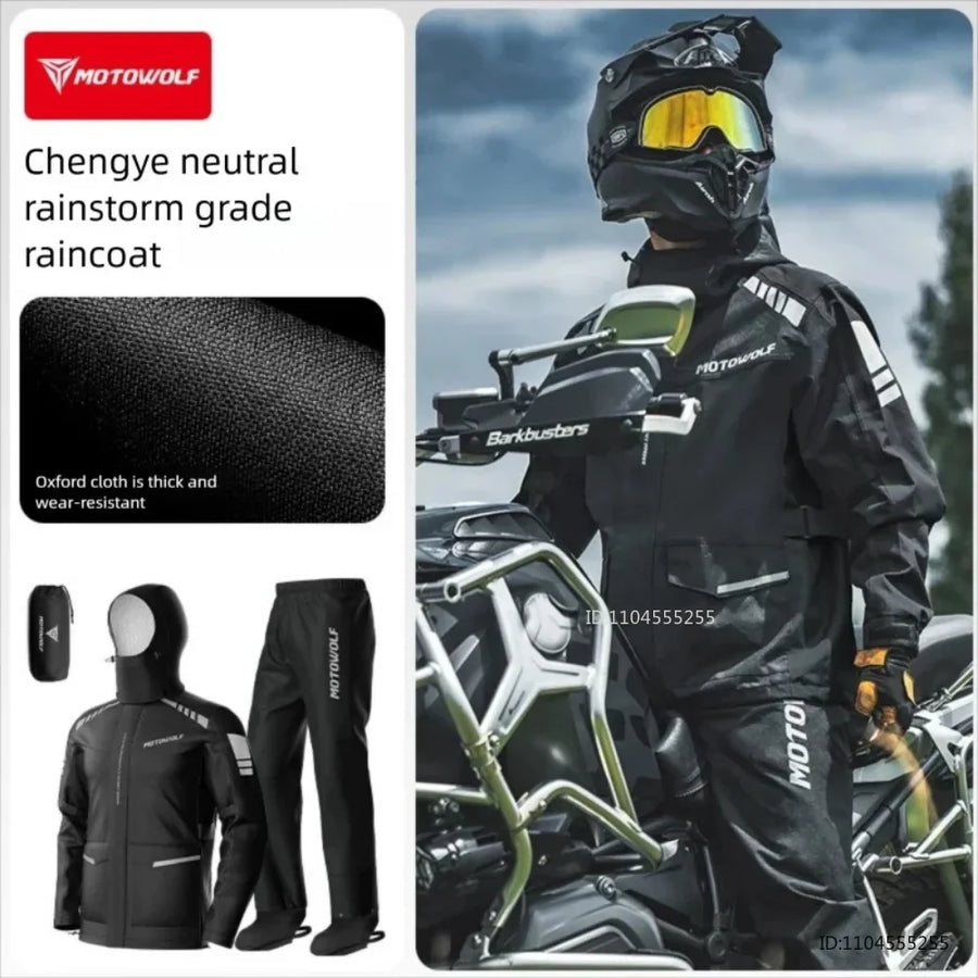 Unisex two-tone waterproof motorcycle suit with reflective strips