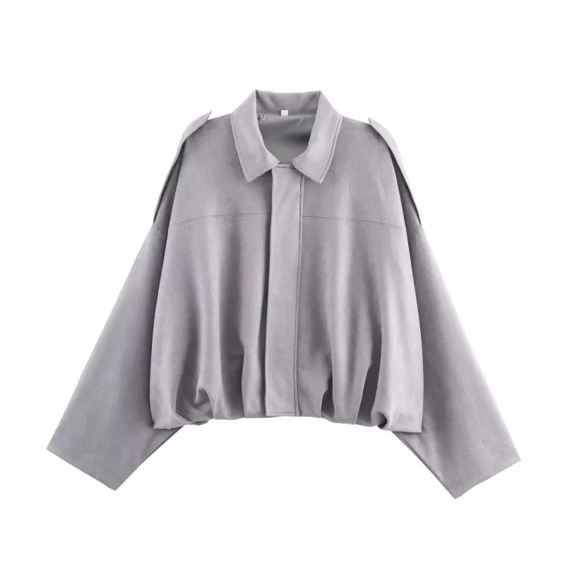 Cazadora corta de aviador de mujer de color liso, con cuello de solapa y mangas amplias