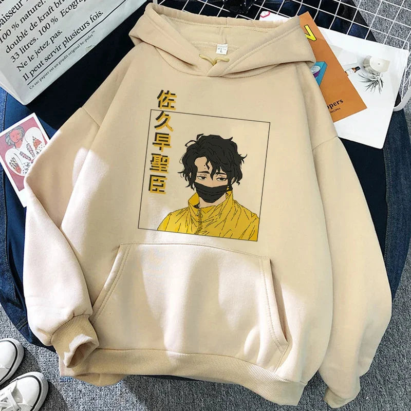 Unisex hettegenser med Haikyuu-grafikktrykk, avslappet stil