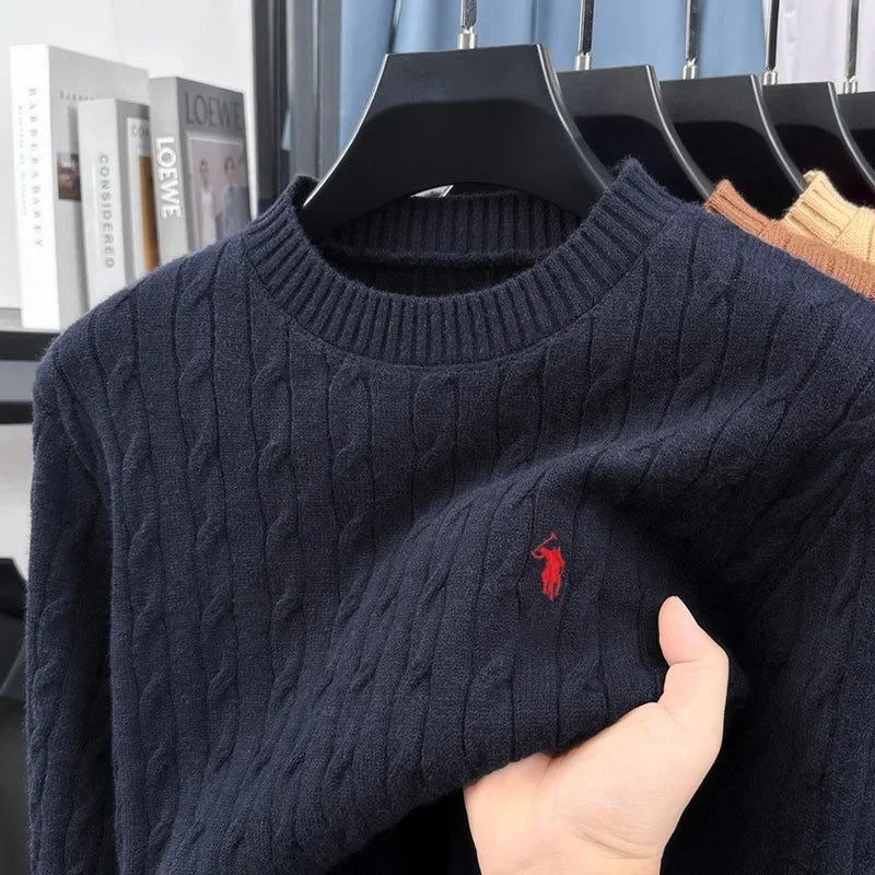 Pullover da uomo girocollo in maglia a trecce, bianco sporco
