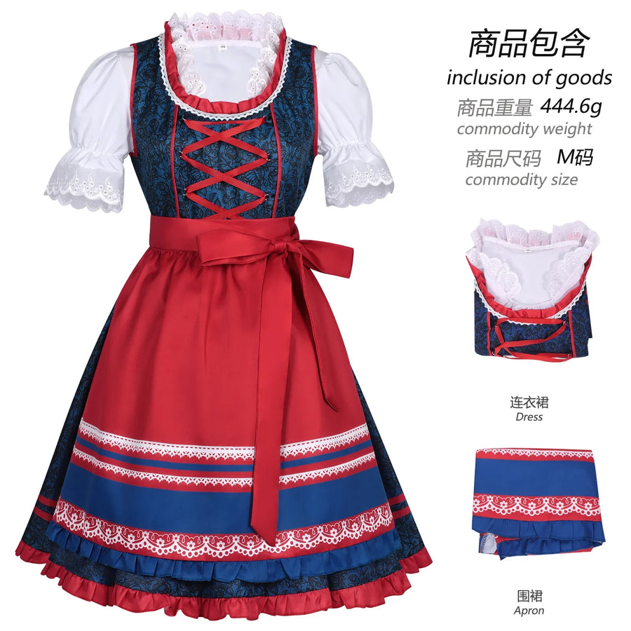 Traditionel dirndl-kjole til kvinder med korte ærmer og forklæde