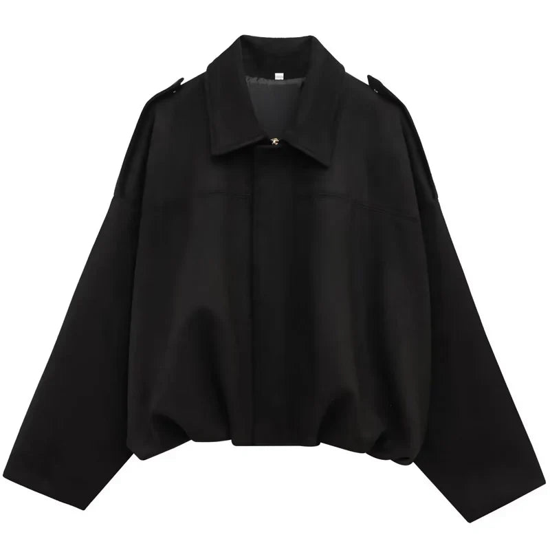 Veste courte bomber femme style décontracté coupe ample avec col classique et épaulettes plusieurs couleurs