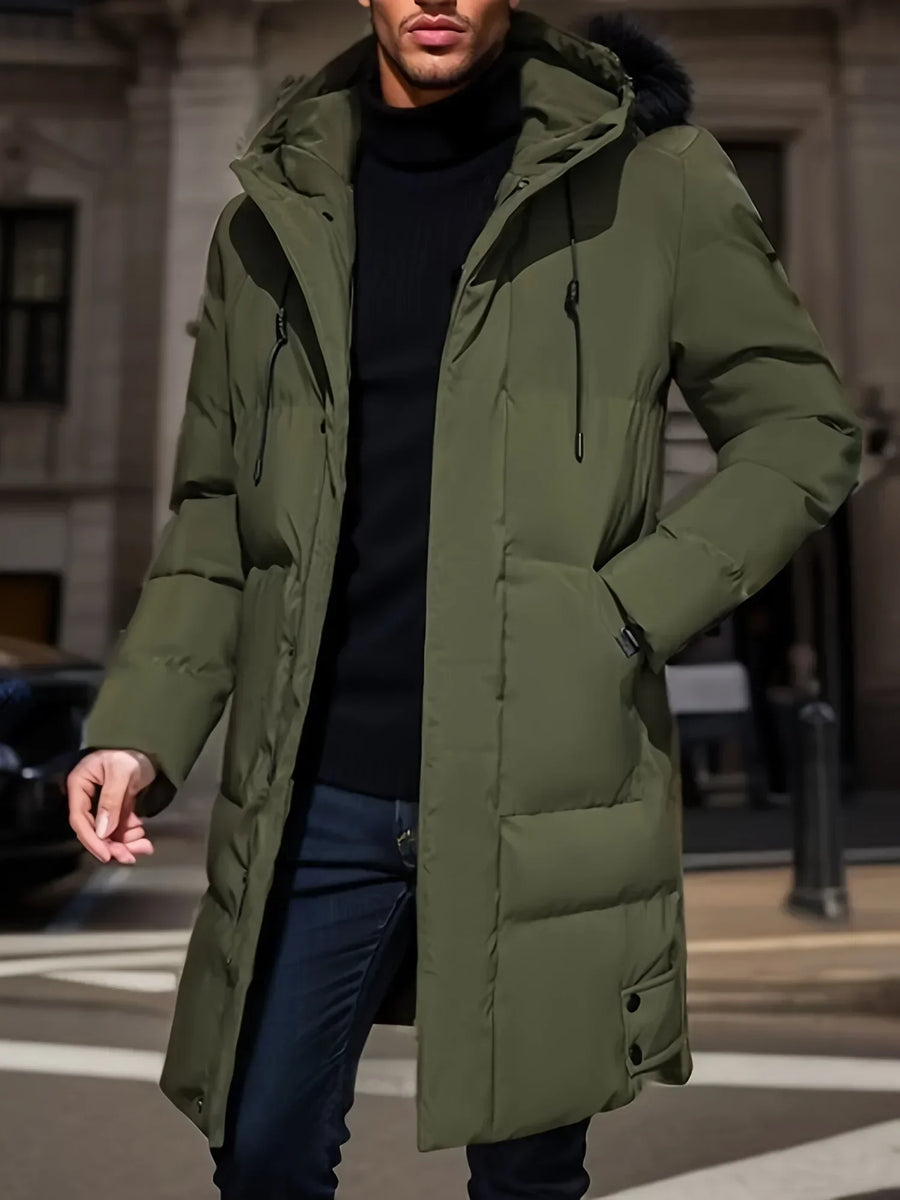 Manteau Doudoune Longue Homme Rembourré à Capuche avec Poches Grise