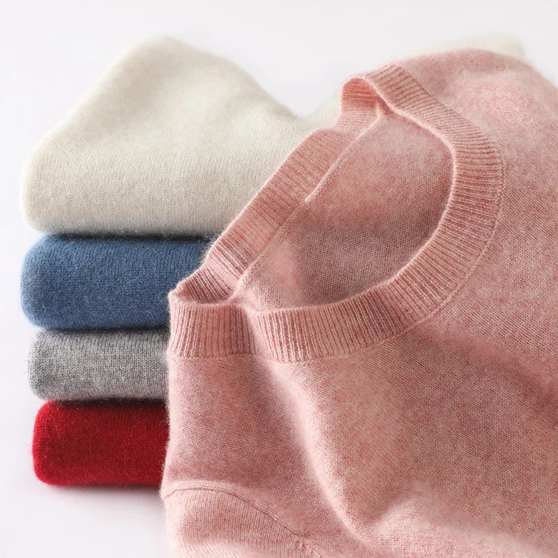Women's soft-knit solid-color crew-neck long-sleeve sweater