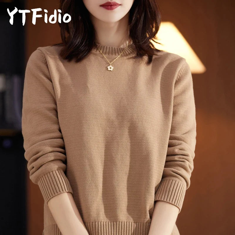 Pull Ras du Cou Coupe Classique en Maille Unie pour Femme