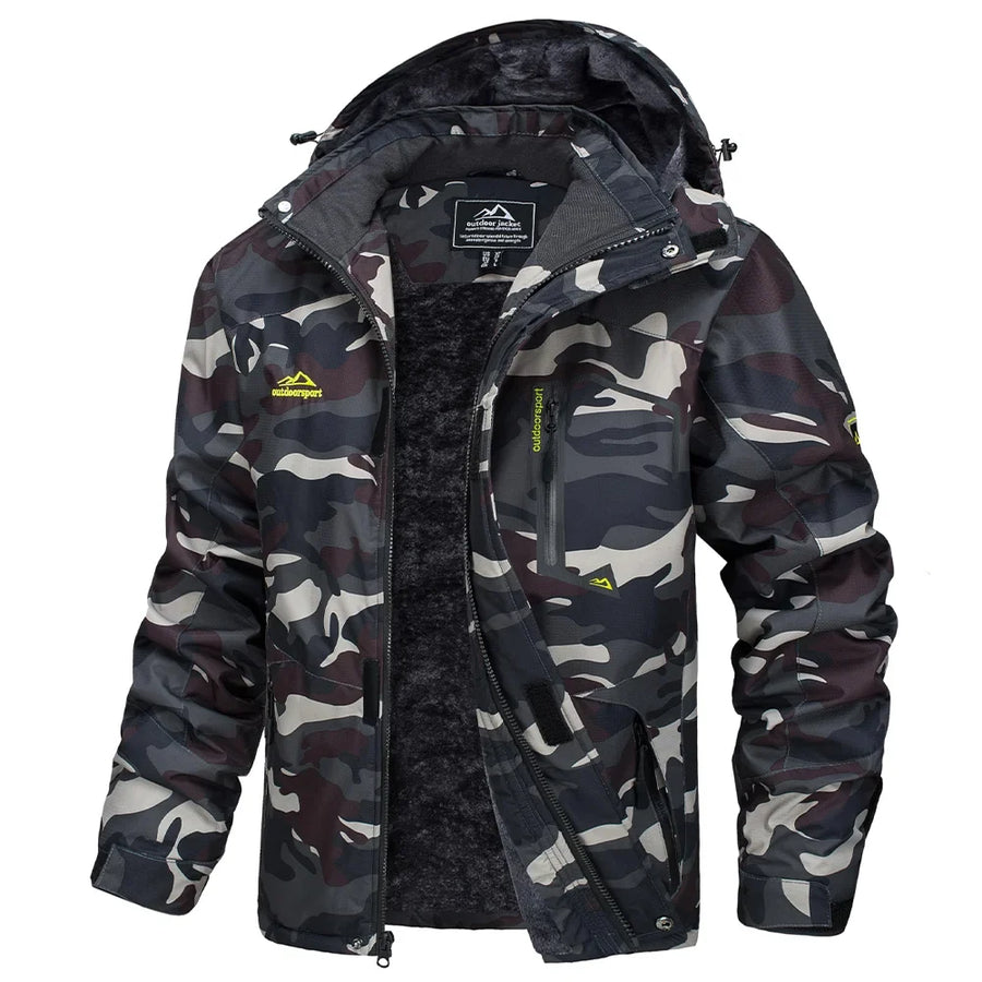 Wasserdichte Herren-Wanderjacke mit Kapuze und warmem Innenfutter für Outdoor-Aktivitäten